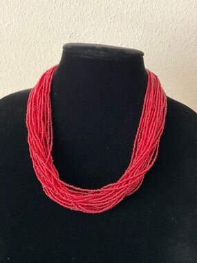 Red Multi-Strand Seed Bead Necklace